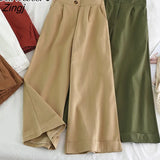 Korean Style Wide Leg Ankle Pants Women 2022 Spring Summer Black Green Khaki Female Pants High Waist Trousers
