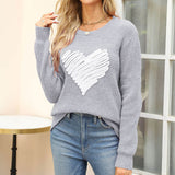 Autumn And Winter Loose Love Embroidery Round Collar Long-Sleeved Knitted Sweater