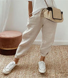 Women Cotton Tample Waist Nine Trousers Casual Women's