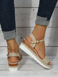 Spring And Summer Large-Size Hemp Bottom Pine Cake Thick-Soled Sandals Buckle Rope Flat Women's