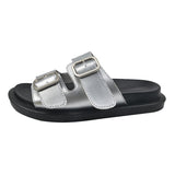 Bottom Roman Slippers Retro Fish Mouth Double Buckle With Casual Flat Beach Cool Slippers Ladies Wearing Slippers