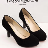 Spring And Autumn New Fashion Korean Version Of The Round Head Solid Color Velvet High Heel OL Professional Work Shoes Women's Leather Single