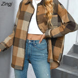 PETAL Plaid Button-Front Oversized Shacket Coat For Woman Casual Loose Long Sleeve Jacket Top 2023 Female Outerwear