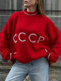 Red Small Round Collar Sweater Women Loose Retro Knitted Shirt Autumn And Winter Hooded