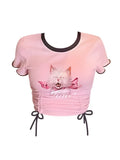 T-Shirt Y2k Funny White Graphic Print T Shirt Hip Hop Tee Tops Harajuku Summer Girls Short Sleeve Kawaii Pink Crop