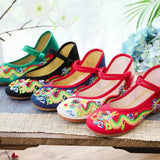 Zingj Dragon] Retro Embroidery Dragon Grain Shallow Mouth Plate Buckle Low Heel Canvas Embroidered Cloth Shoes Women's Single