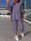 New Casual Solid Color Collar Long-Sleeved Top Sports Trouser Suit