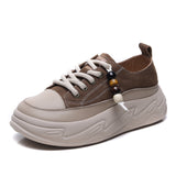 Version Of Leather Casual Shoes Women In The Autumn Of 2025 New Loose Cake Thick-Soled Bread Shoes With Two Soft-Soled Soft-Sided