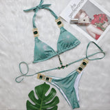 Zingj New Strap Neck Bikini Sexy Shiny Gold Crystal Diamond Swimsuit