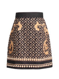 2025 New Style Retro Print Nail Bead High Waist Thin Design Sense Short A-Line Skirt