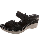 2025 Summer New Retro Leisure Water Drill Flowers High Heel One-Word Female Slope And
