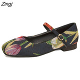 New Fashion Casual Print Buckle Women Flat Shoes Handmade Loafers Retro Ethnic Shoes Ladies Flat Shoes Large