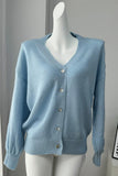 New Soft Horse Hair V-Neck Hollow Open Shirt Femininity Lazy Wind Buckle Lantern Sleeve Sweater