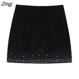 Women Fashion Shinning Sequined Design Irregular Velvet Mini Skirt Faldas Mujer Female Chic Side Zipper Vestidos
