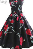 Dress Summer Women Sleeveless Floral Print Belt robe femme Elegant Vintage Dresses Retro Rockabilly Prom Party