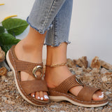 Large Women's Shoes Casual Pedaling Car Sewing Metal Buckle Slippers Slope And Thick Bottom Hollow