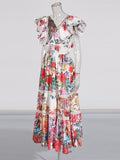 French Dress 2025 New Dress Dress Printed Lotus Leaf Side High-Grade Floral Dress