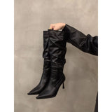 Tips Piles Of Long Boots Women's Shoes 2025 New Autumn And Winter High-Tight Thin Thin And Retro