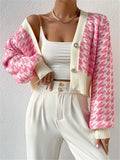 And Winter Tiger Pattern Lantern Sleeve Knitted Cardigan Sweater Short