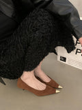 2025 New Retro Leopard-Print Metal Shallow Mouth Single Shoes French Temperament Velvet Head Tip Fine Heel High