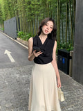 Xixi 13 Line 2025 Summer New Temperament Collar Tie With Small Shirt Sleeveless T-Shirt Top Female