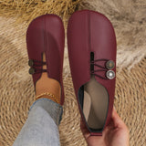 Button Soft Leather Hollow Flat Single Shoes Women's Round Head Shallow Mouth Big Lazy Happy