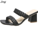 Women Slippers Sexy High Heels Outdoor Slides Women Summer Shoes Sandals Heels Female Square Toe Slipper Designer Brand