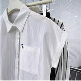 Shirt 2025 Summer New Button-Fight Interface Bag Embroidered Letter Bows Over The Edge Of The Short-Sleeved Shirt