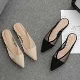 Half Slippers Women's Mesh Hollow-out All-match Fitting Shoes Suede Pointed Toe Lazy Flat Slippers