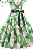 Christmas Women Summer Short Sleeve Elegant Vintage Xmas Party Dresses Robe Femme Casual Vestidos with