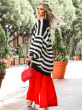 Winter New Striped Knitted Cardigan Women Loose Contrast Sweater Jacket Holiday Casual Wear Cardigan Oversized