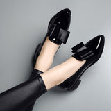 Leather Shoes Women In The Autumn Of 2025 New Bows Korean Version Of The Fashion Pointy Large Size Bright Leather Low-Heeled Single Shoes