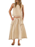 Hot 2025 New Summer Vacation Sleeveless Vest Half-Dress Cotton-Song Set Two-Piece