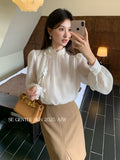 Xixi 2025 Autumn White Label Thin Temperament Elegant Lace Chiffon Shirt Long-Sleeved Shirt