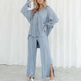 Women's 2025 Spring New Fashion Set Rolled Shirts Long Sleeves Open Pajamas Two-Sleeve