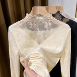 Zingj Soft Does Not Tie High Quality Small Flowers Inside The Gauze Jacket Female Summer Slim Wood Ear Perspective Lace Bottom Upper