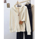 New Simple Casual Double Zipper Sweater Female Shoulder Long Sleeve Hooded Knitted Cardigan Women's Uniform