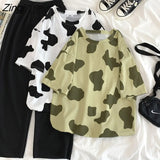 Sleeve T-shirts Women Cow Pattern Printed Harajuku Casual Sweet Girls Cute Kawaii Ins 2XL Soft Loose Fashion Chic New