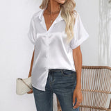 Women Shirt Short Sleeve Women Blouse Satin Loose Women Tops 2023 New Fashion Women Clothing OL Oversized White Shirt