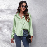Fashion Button Up Satin Silk Shirt Youth Woman Blouses Cheap and Pretty Blouses Satin Luxury Shirt OL Female