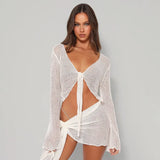Women's Clothing 2025 Summer New Micro-Permeable With Mesh Long-Sleeved Thoracic Blouse Casual Skirt