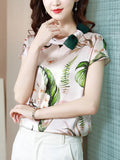 Women Blouse 2023 Summer Floral Women Top Bow Elegant Blouses Satin Ladies Tops Fashion Women Clothing Basic Short Sleeve