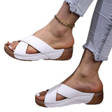 And Thick Bottom Slippers Women Large Size Round Head Leisure One Foot Pedal Solid Cross With Slope And Cool
