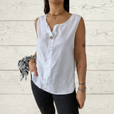 Summer New Women's Vest Casual Loose Cotton T-Shirt Button