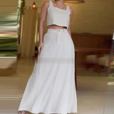 Zingj 2024 New Square Collar Short Sleeveless Sling High-Waisted Skirt Casual Suit-Outfit