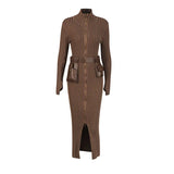 Korean Style Long-Sleeved Dress Women's New Spring 2025 Elegant Japanese And Korean Leisure Half-High Belt