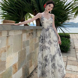 Zingj Photo Sleeveless Halter Dress Female Summer New Design Sense Ink Painting Waist Show Thin