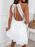 Mini Dress Women White Elegant Dress Female Sexy Sleeveless Spaghetti Strap Dress Ladies Hollow Out Backless Dress