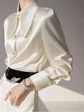 Year's Popular French Unique Small Shirt Light Luxury High Sense Light Familiar Wind Commute White Acetate-Sense Faucet-Sting Shirt