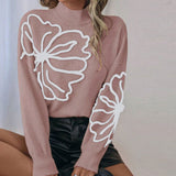 And Winter New Sweater Embroidered Three-Dimensional Flowers High-Neck Long-Sleeved